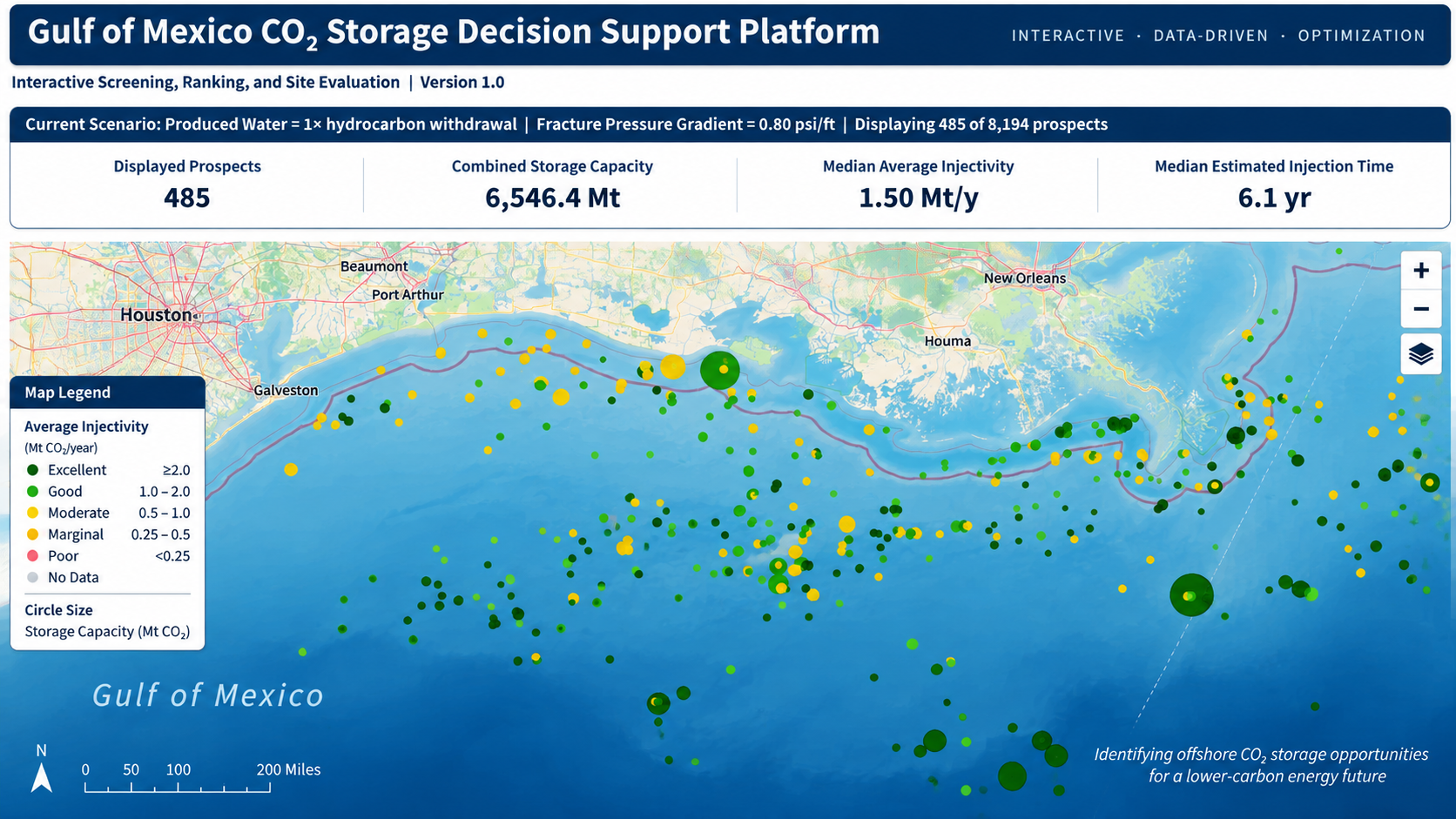 Gulf of Mexico CO2 storage screening and decision support platform
